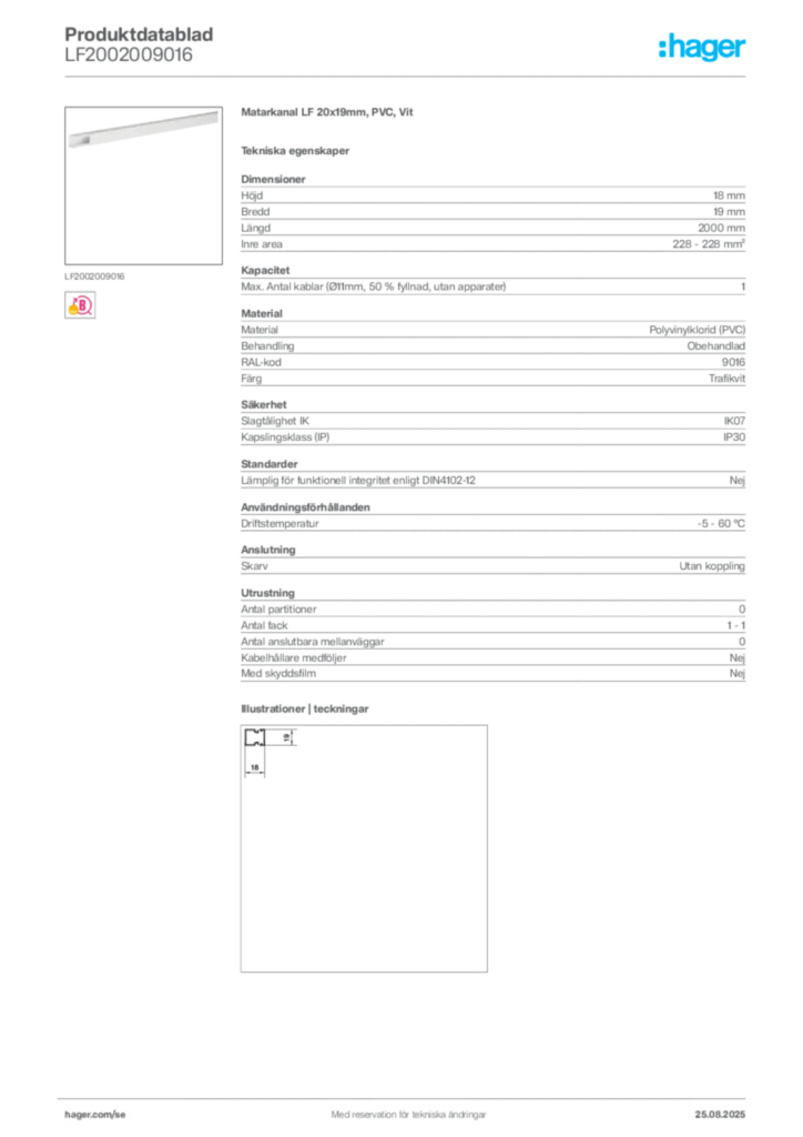 Bild Hager Produktdatablad LF2002009016 | Hager Sverige