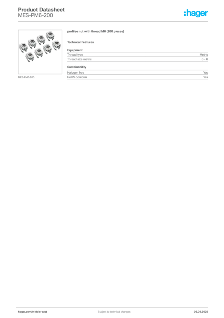 Image Hager Product data sheet MES-PM6-200  | Hager