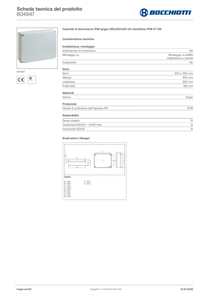 Immagine Bocchiotti Scheda tecnica del prodotto B04847 | Hager Italia