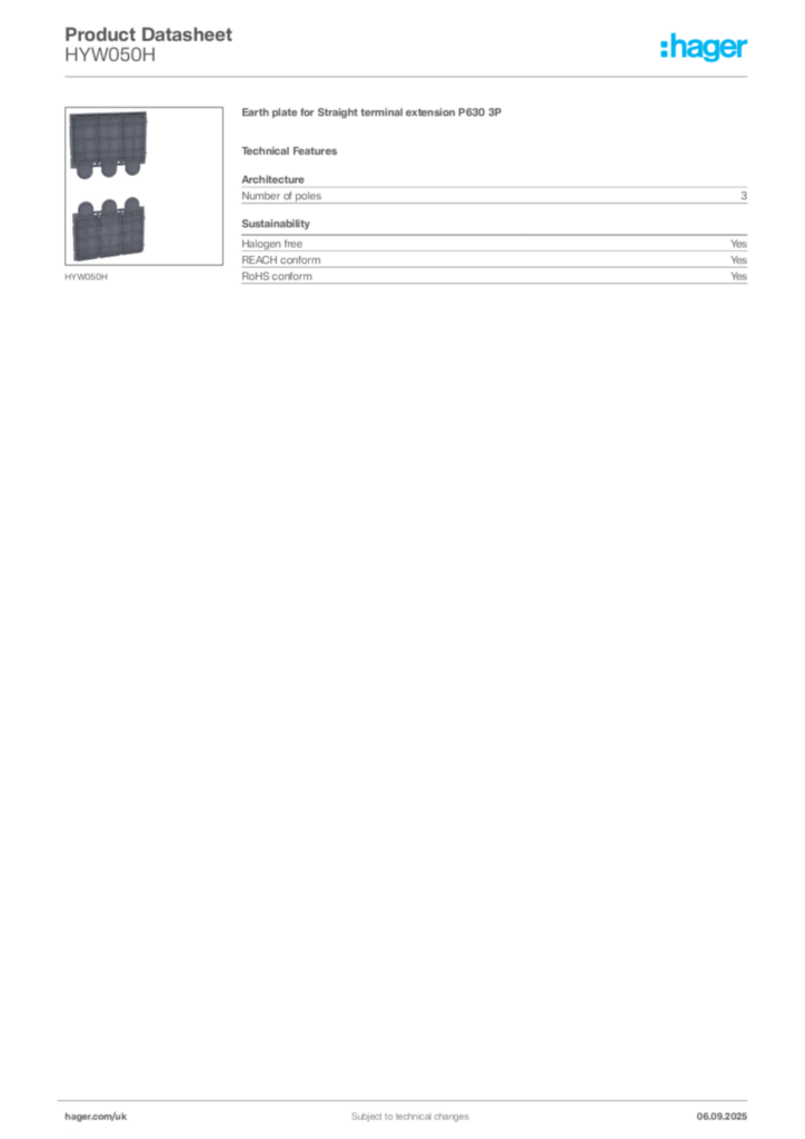 Image Hager Product data sheet HYW050H  | Hager
