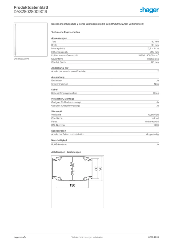 Bild Hager Produktdatenblatt DAS28028009016 | Hager Deutschland