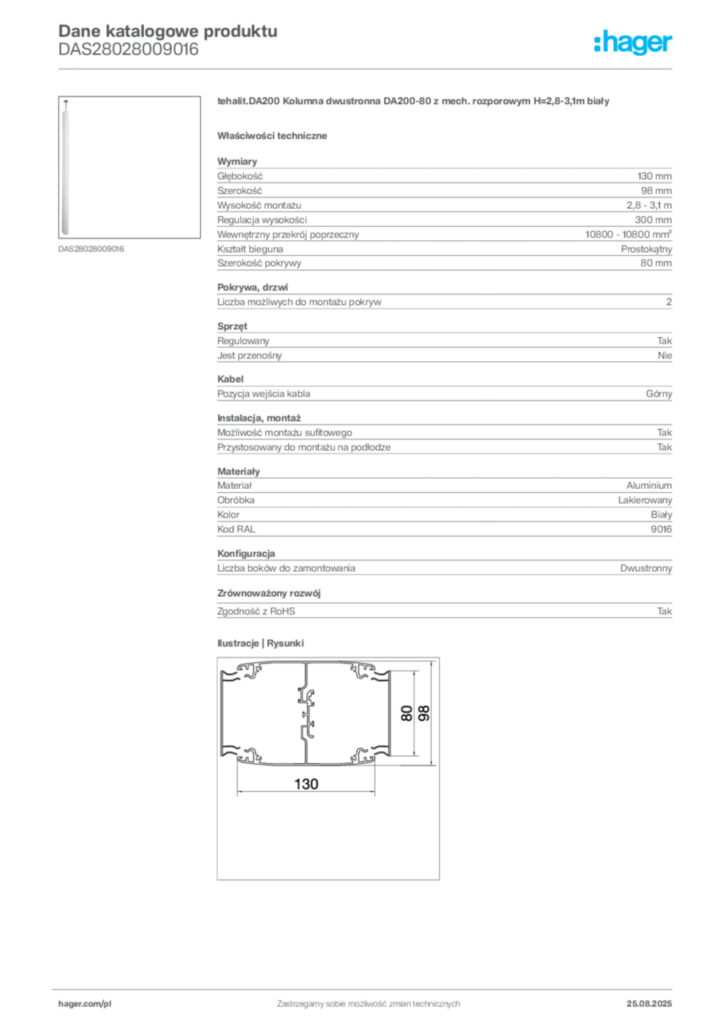 Zdjęcie Hager Karta katalogowa DAS28028009016 | Hager Polska