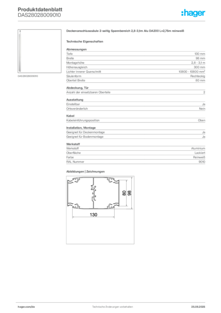 Bild Hager Produktdatenblatt DAS28028009010 | Hager Deutschland