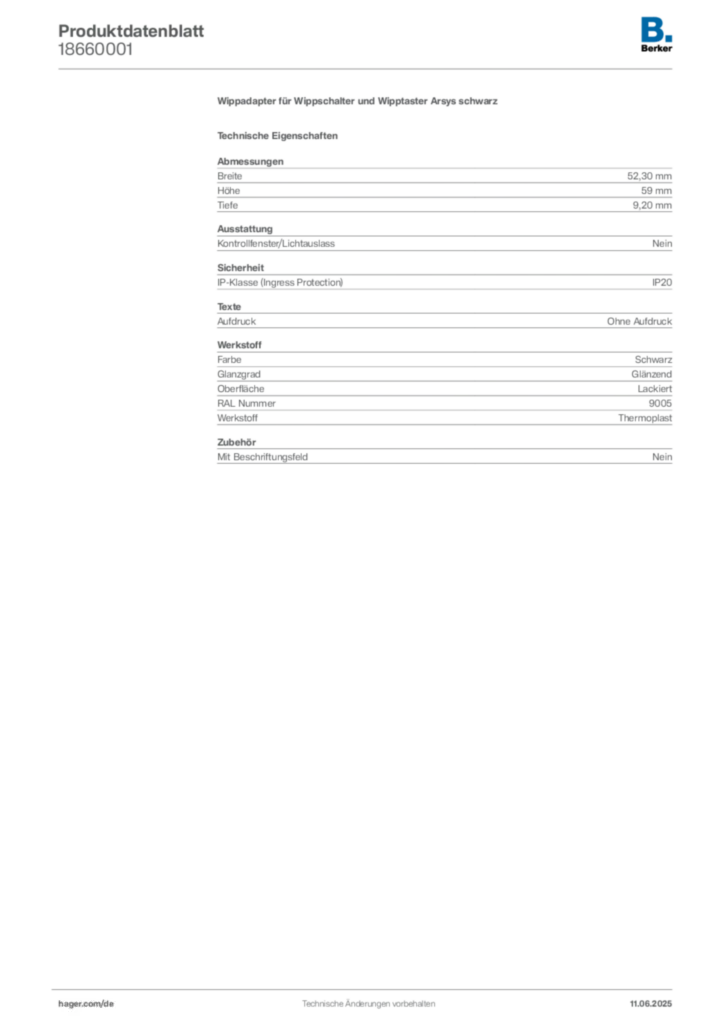 Bild Berker Produktdatenblatt 18660001 | Hager Deutschland