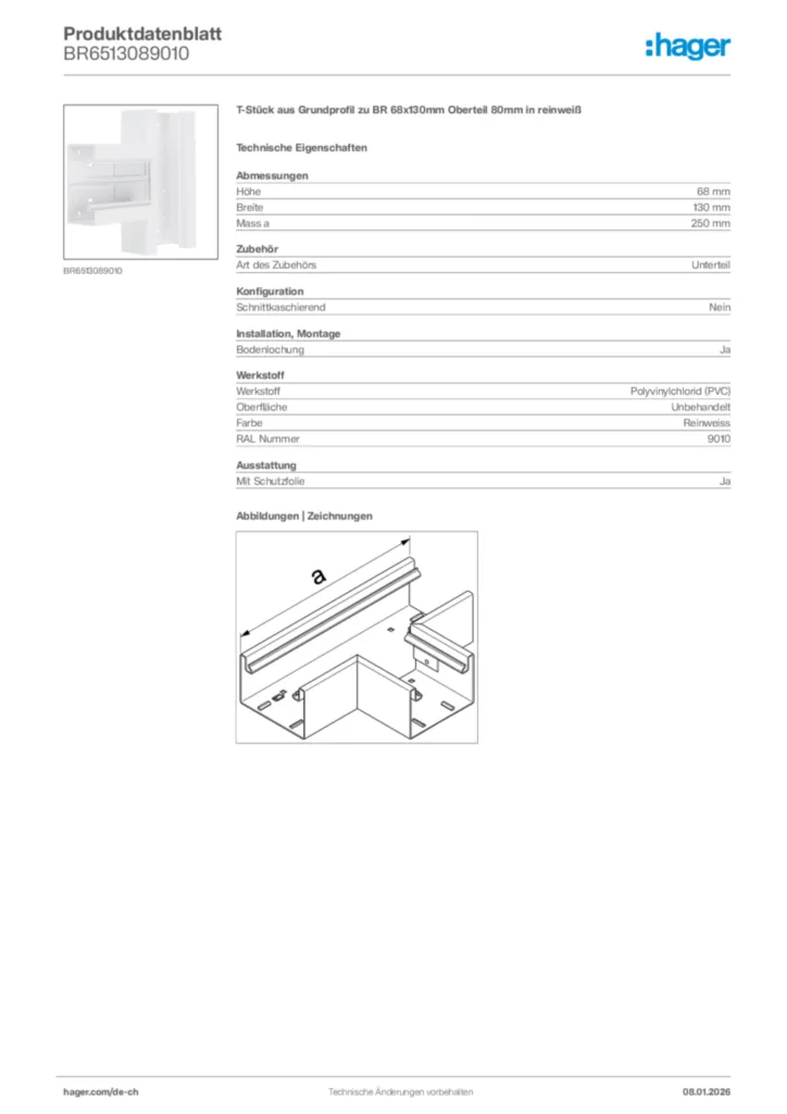 Bild Hager Produktdatenblatt BR6513089010 | Hager Schweiz