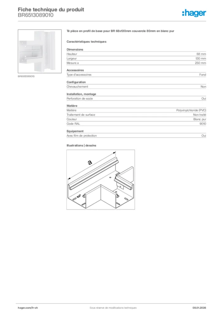 Image Hager Fiche technique du produit BR6513089010 | Hager Suisse
