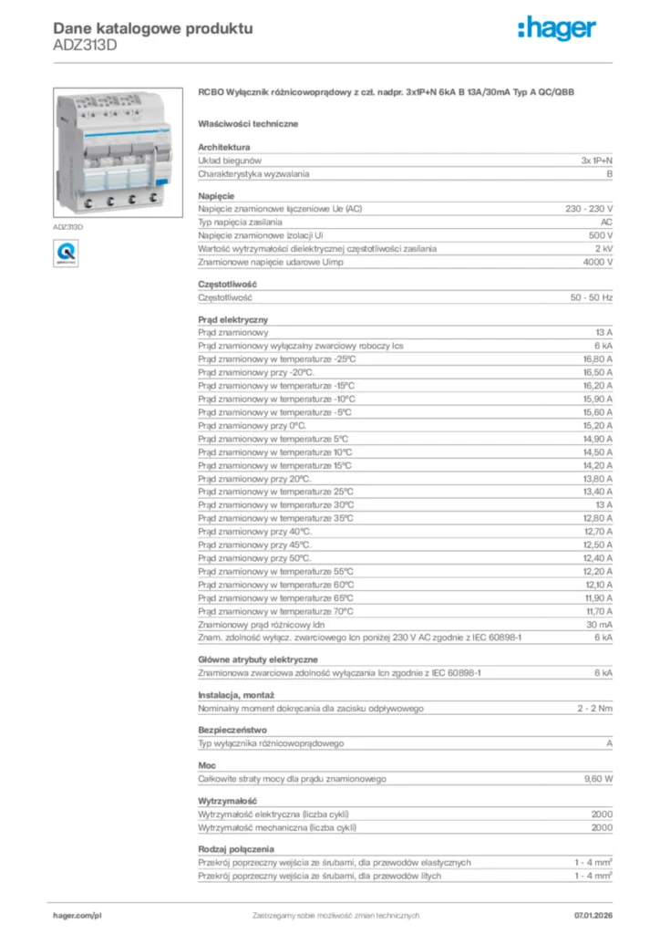 Zdjęcie Hager Karta katalogowa ADZ313D | Hager Polska