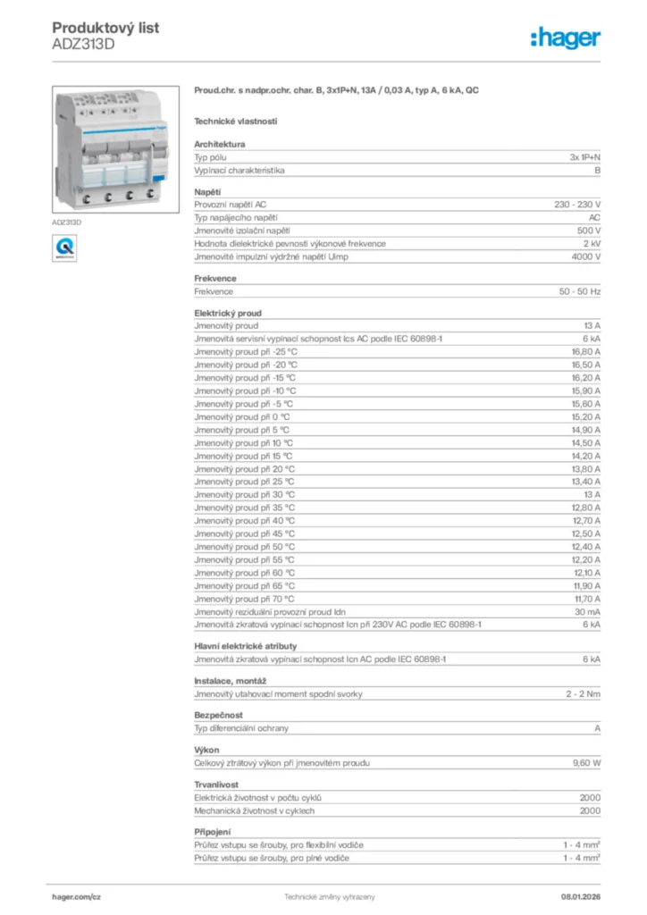 Obrázek Hager Product data sheet ADZ313D | Hager