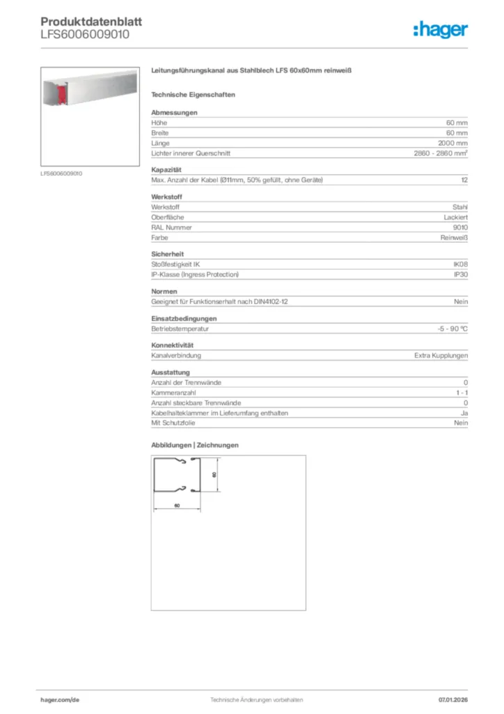 Bild Hager Produktdatenblatt LFS6006009010 | Hager Deutschland