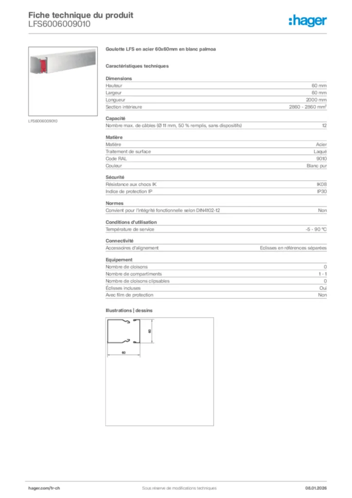 Image Hager Fiche technique du produit LFS6006009010 | Hager Suisse