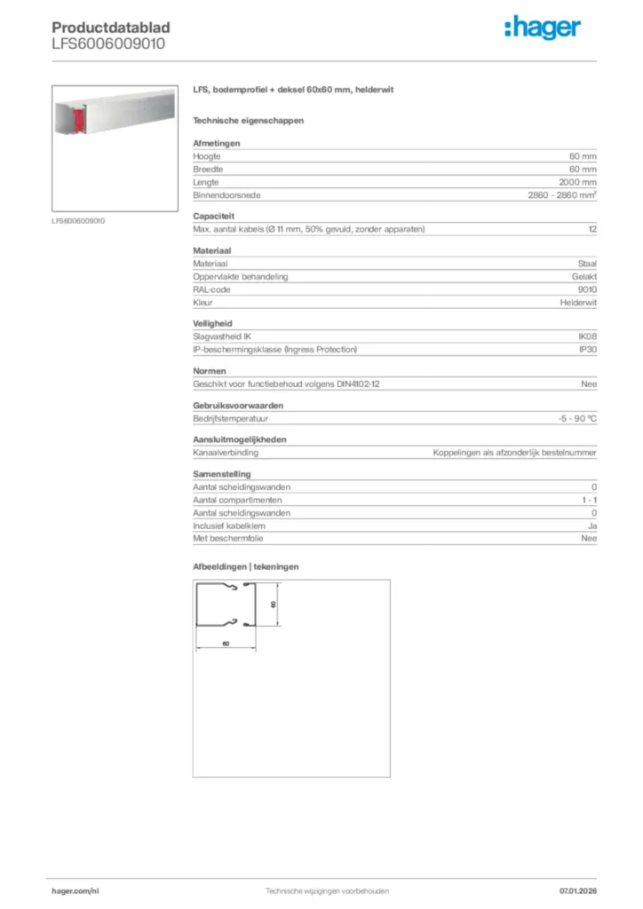 Afbeelding Hager Productdatablad LFS6006009010 | Hager Nederland