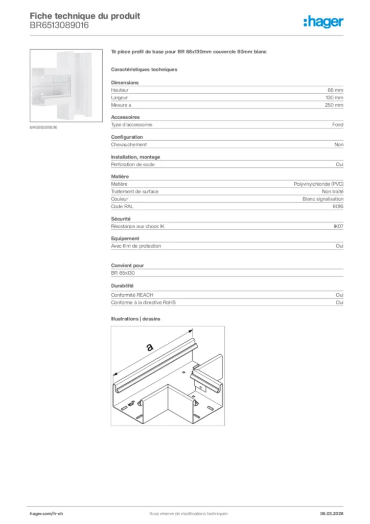 Image Hager Fiche technique du produit BR6513089016 | Hager Suisse