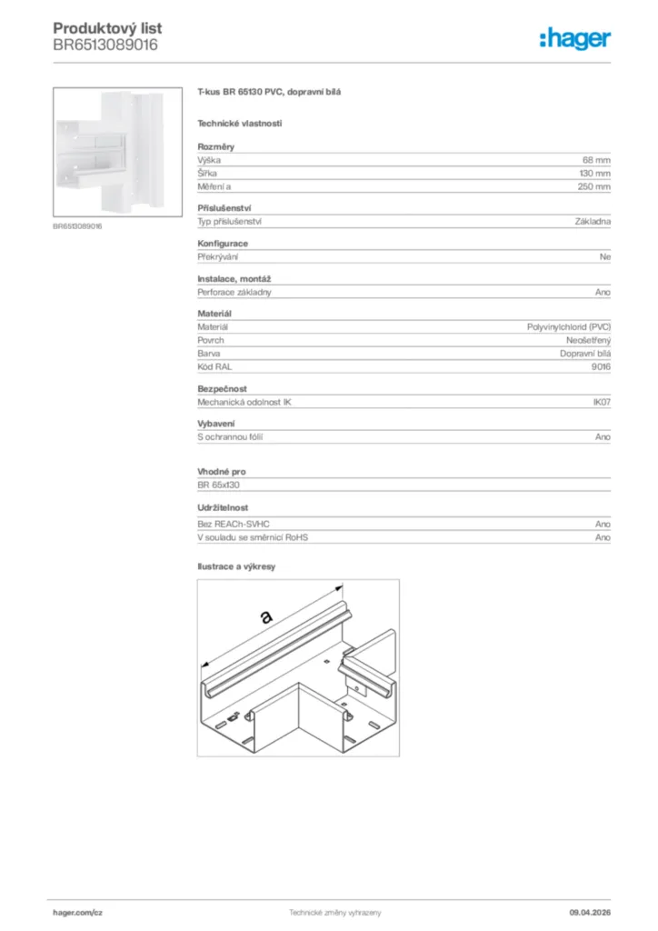 Obrázek Hager Product data sheet BR6513089016 | Hager