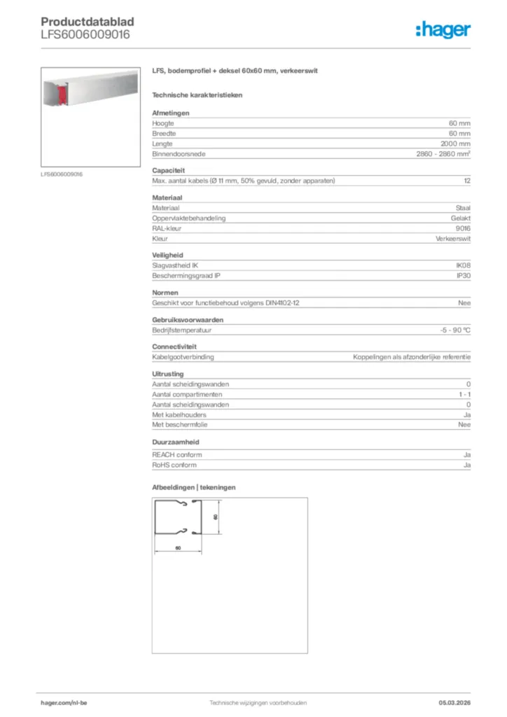 Afbeelding Hager Productdatablad LFS6006009016 | Hager Belgium