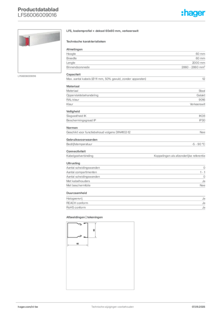 Afbeelding Hager Productdatablad LFS6006009016 | Hager Belgium