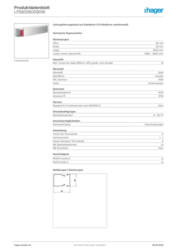 Bild Hager Produktdatenblatt LFS6006009016 | Hager Schweiz