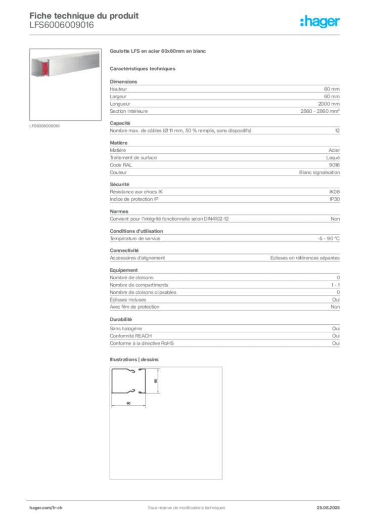 Image Hager Fiche technique du produit LFS6006009016 | Hager Suisse