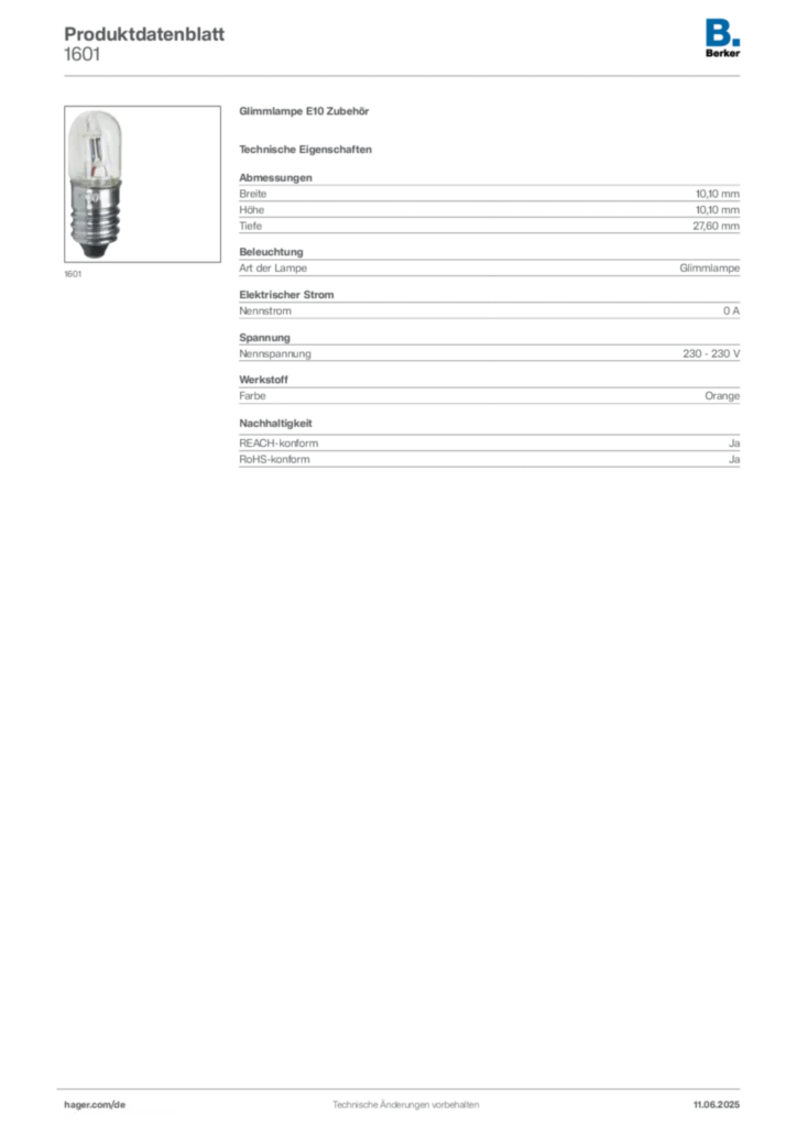 Bild Berker Produktdatenblatt 1601 | Hager Deutschland