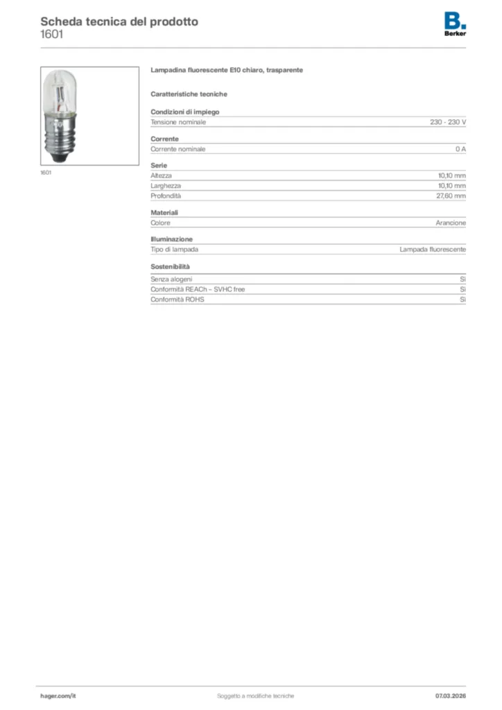Immagine Berker Scheda tecnica del prodotto 1601 | Hager Italia