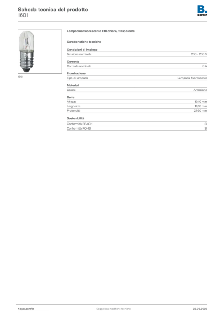 Immagine Berker Scheda tecnica del prodotto 1601 | Hager Italia