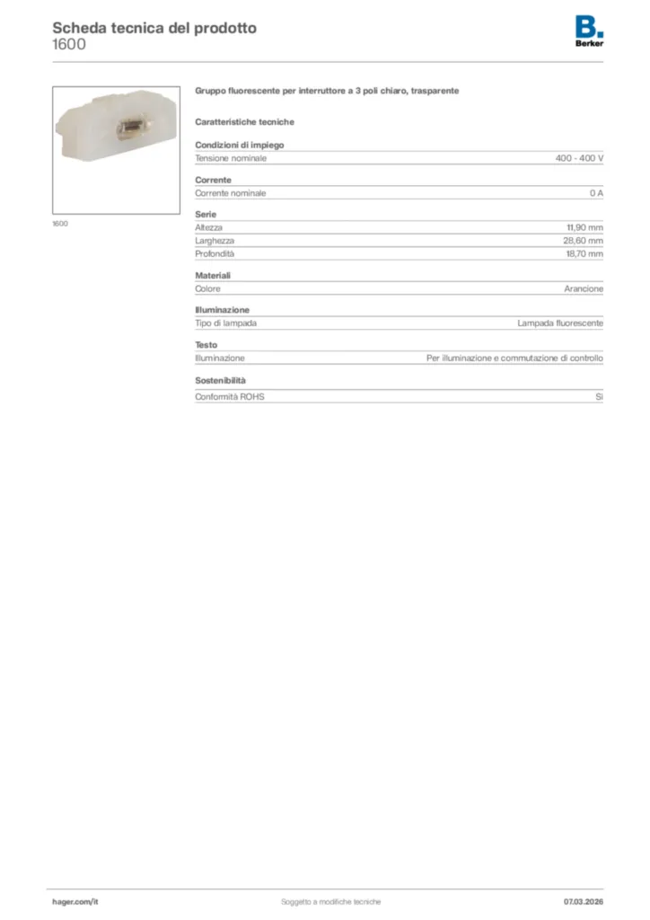 Immagine Berker Scheda tecnica del prodotto 1600 | Hager Italia