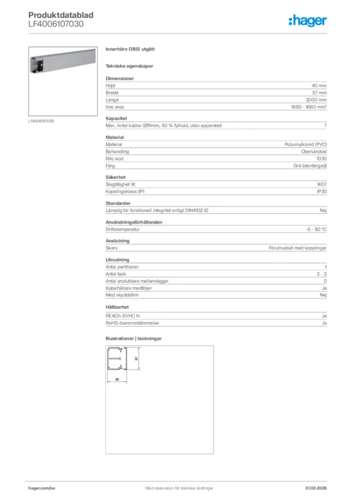 Bild Hager Produktdatablad LF4006107030 | Hager Sverige