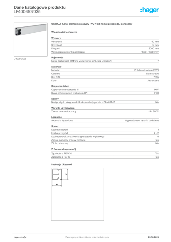 Zdjęcie Hager Karta katalogowa LF4006107035 | Hager Polska