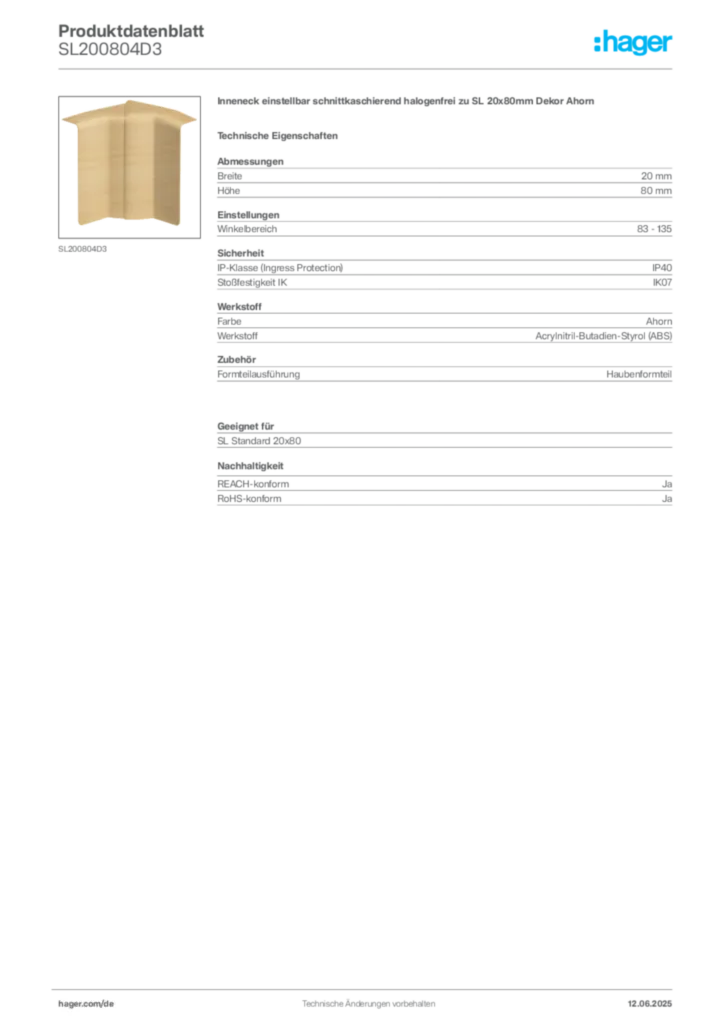 Hager Produktdatenblatt SL200804D3