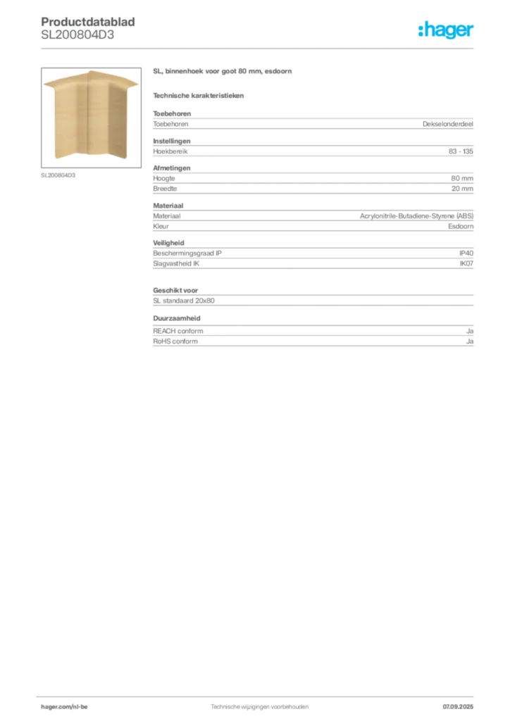 Afbeelding Hager Productdatablad SL200804D3 | Hager Belgium
