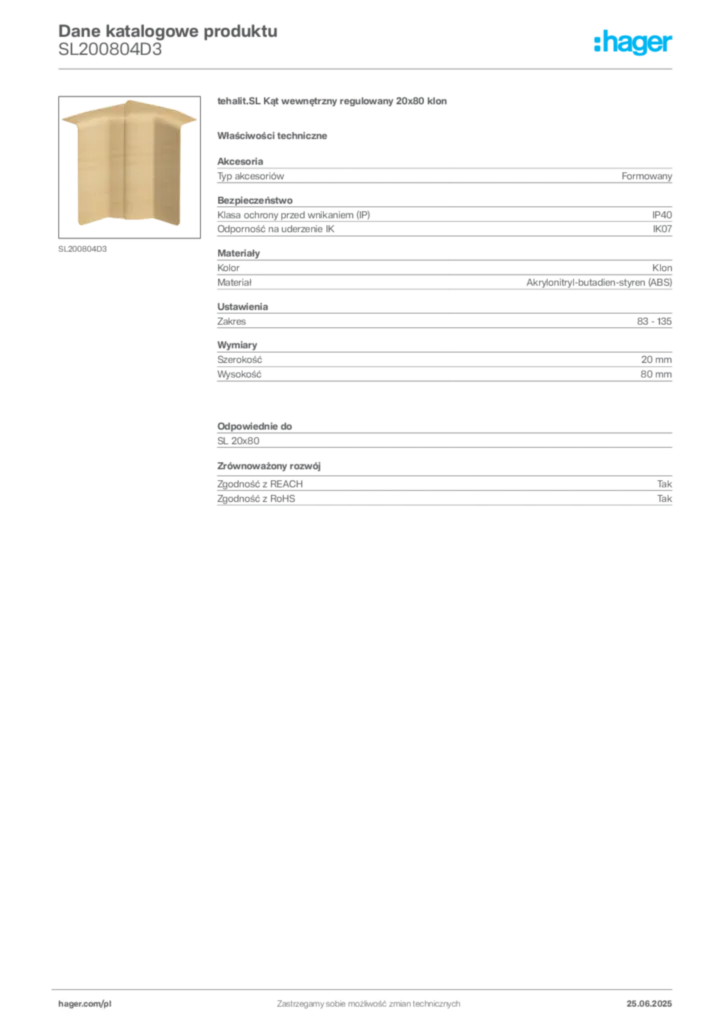 Zdjęcie Hager Karta katalogowa SL200804D3 | Hager Polska