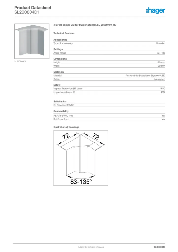 Image Hager Product data sheet SL200804D1  | Hager Africa