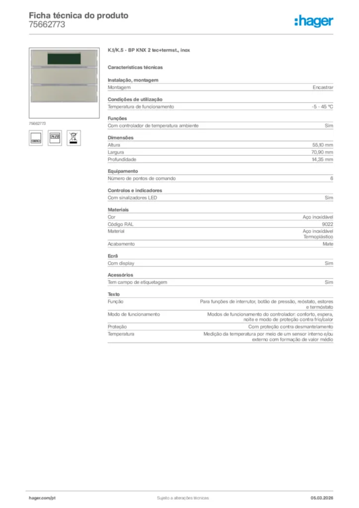 Imagem Hager Ficha técnica do produto 75662773 | Hager Portugal