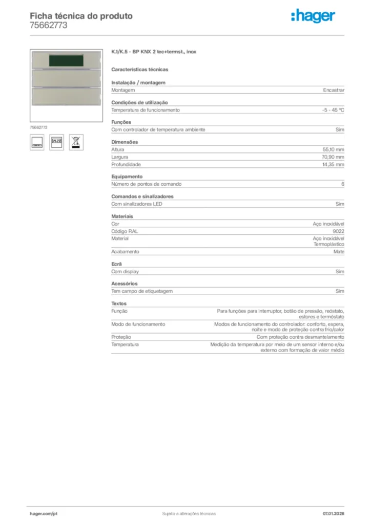 Imagem Hager Ficha técnica do produto 75662773 | Hager Portugal