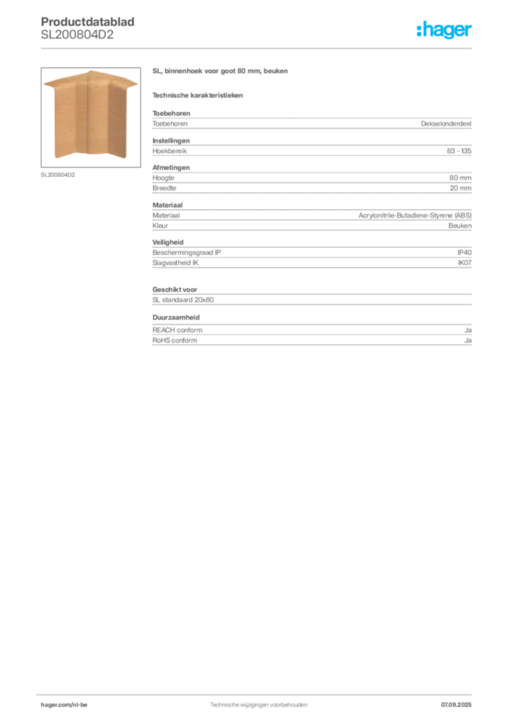 Afbeelding Hager Productdatablad SL200804D2 | Hager Belgium