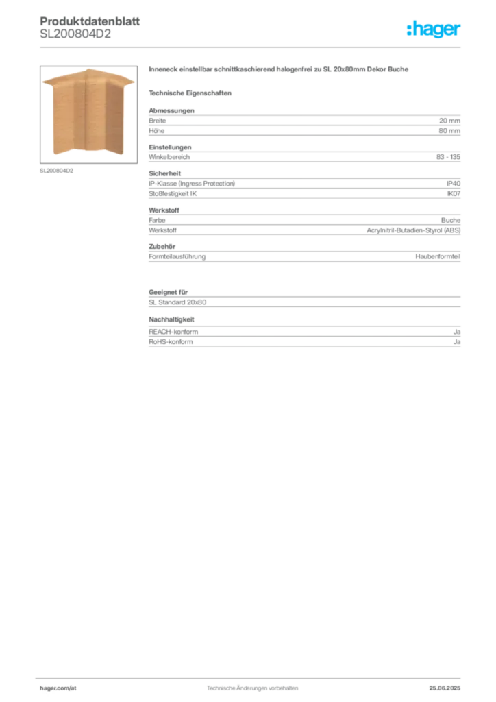 Bild Hager Produktdatenblatt SL200804D2 | Hager Deutschland