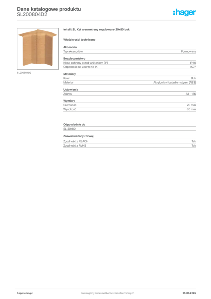 Zdjęcie Hager Karta katalogowa SL200804D2 | Hager Polska