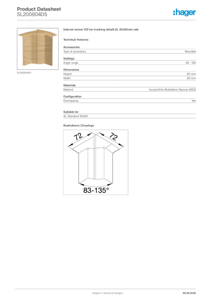Image Hager Product data sheet SL200804D5  | Hager Africa