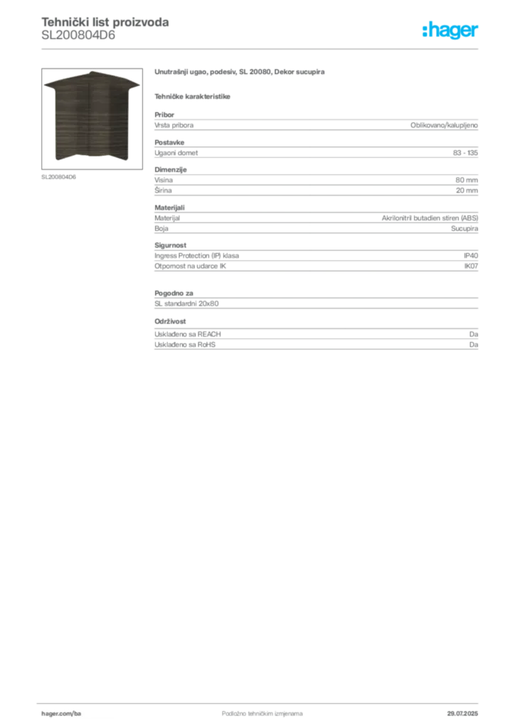 Slika Hager Product data sheet SL200804D6  | Hager