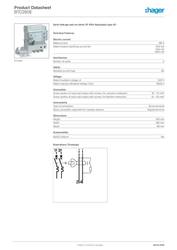 Image Hager Product data sheet BTC280E  | Hager Africa