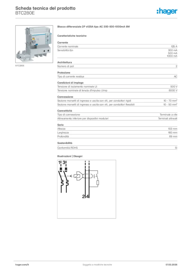 Immagine Hager Scheda tecnica del prodotto BTC280E | Hager Italia