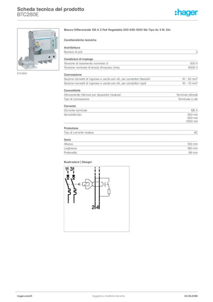 Immagine Hager Scheda tecnica del prodotto BTC280E | Hager Italia