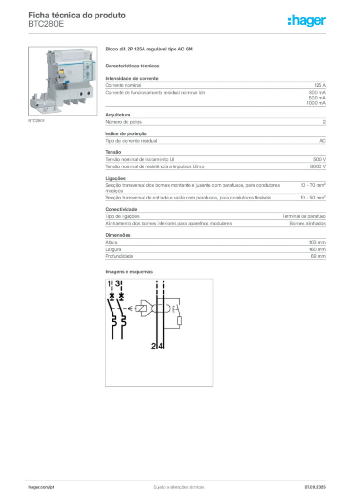 Imagem Hager Ficha técnica do produto BTC280E | Hager Portugal