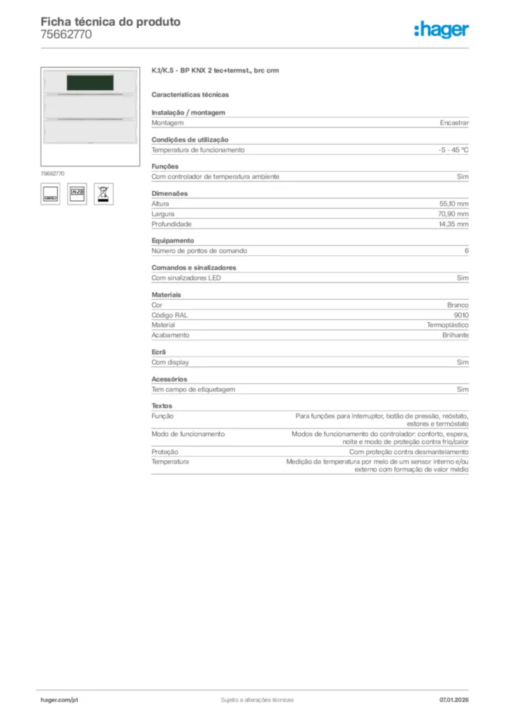 Imagem Hager Ficha técnica do produto 75662770 | Hager Portugal