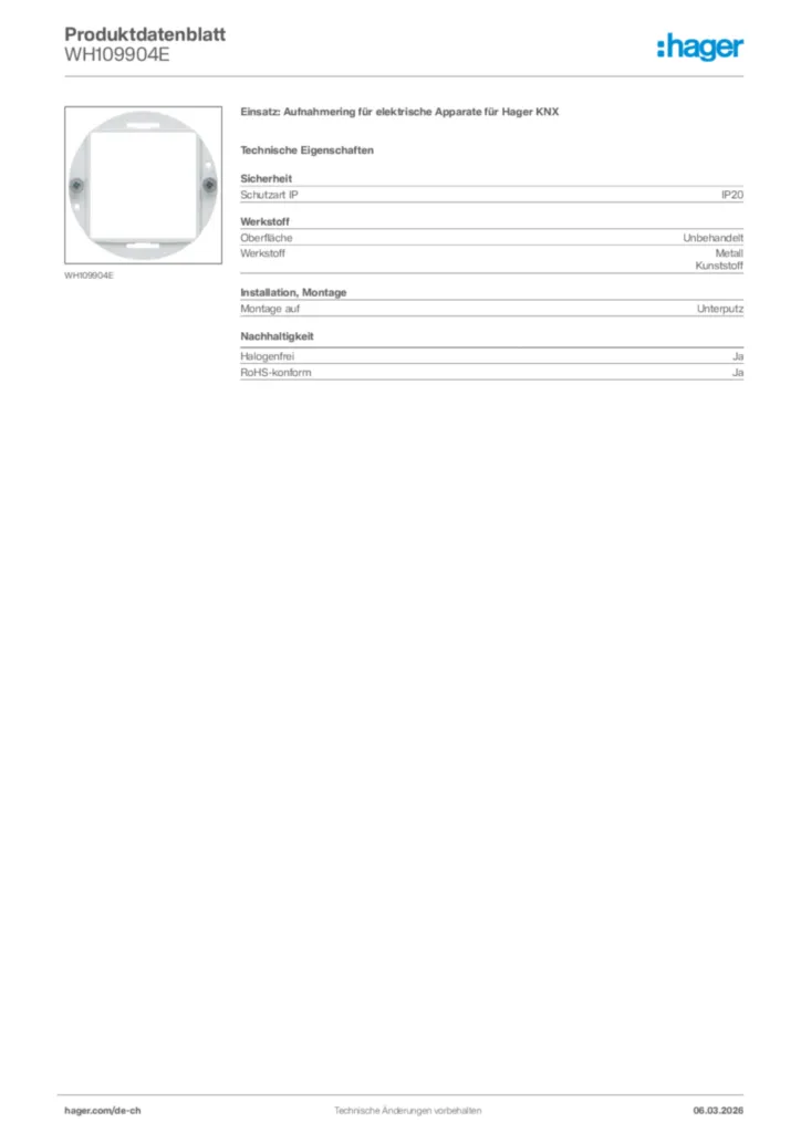 Bild Hager Produktdatenblatt WH109904E | Hager Schweiz