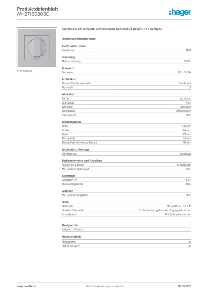 Bild Hager Produktdatenblatt WH27180803C | Hager Schweiz