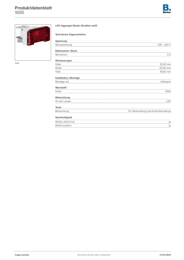 Bild Berker Produktdatenblatt 1686 | Hager Deutschland