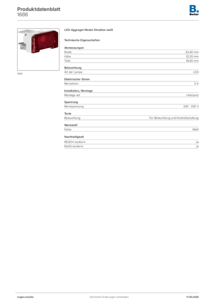 Bild Berker Produktdatenblatt 1686 | Hager Deutschland
