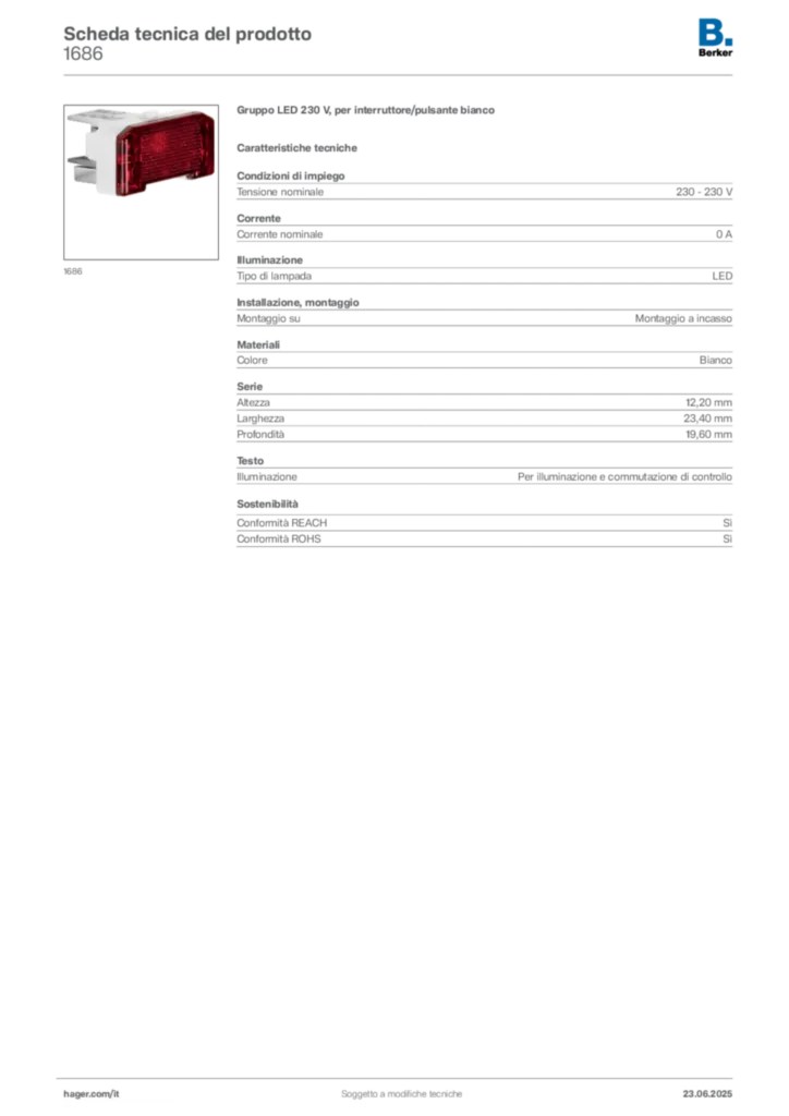 Immagine Berker Scheda tecnica del prodotto 1686 | Hager Italia