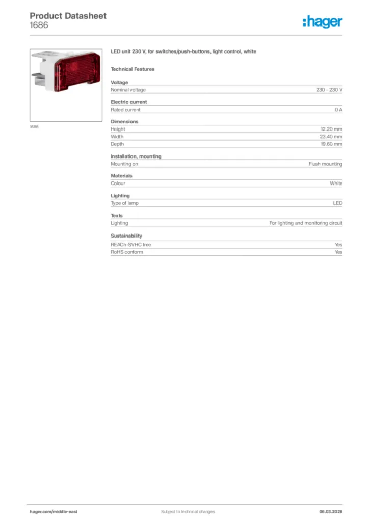 Image Hager Product data sheet 1686  | Hager