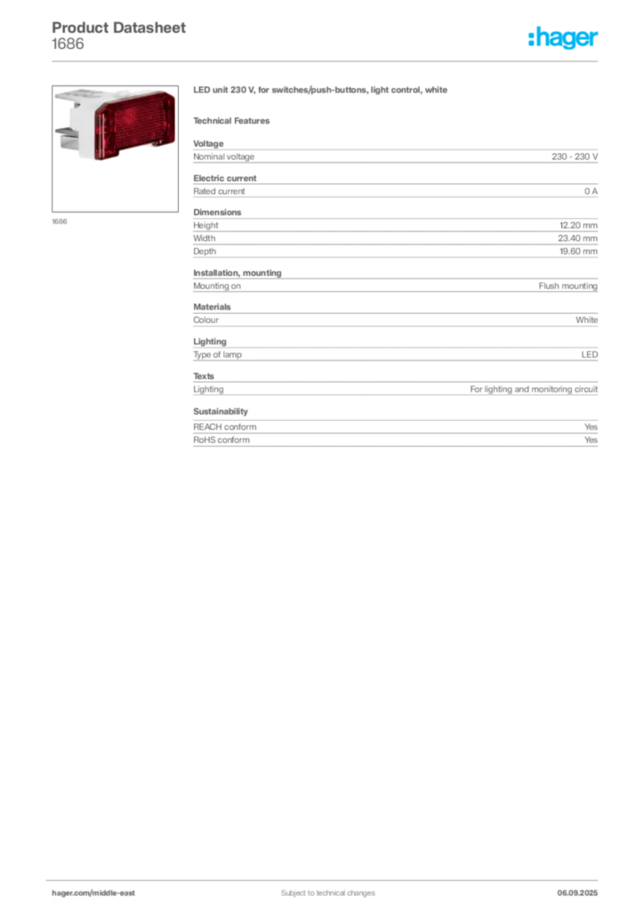 Image Hager Product data sheet 1686  | Hager
